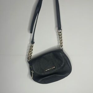 Black Leather Crossbody Bag with Silver Chain Strap